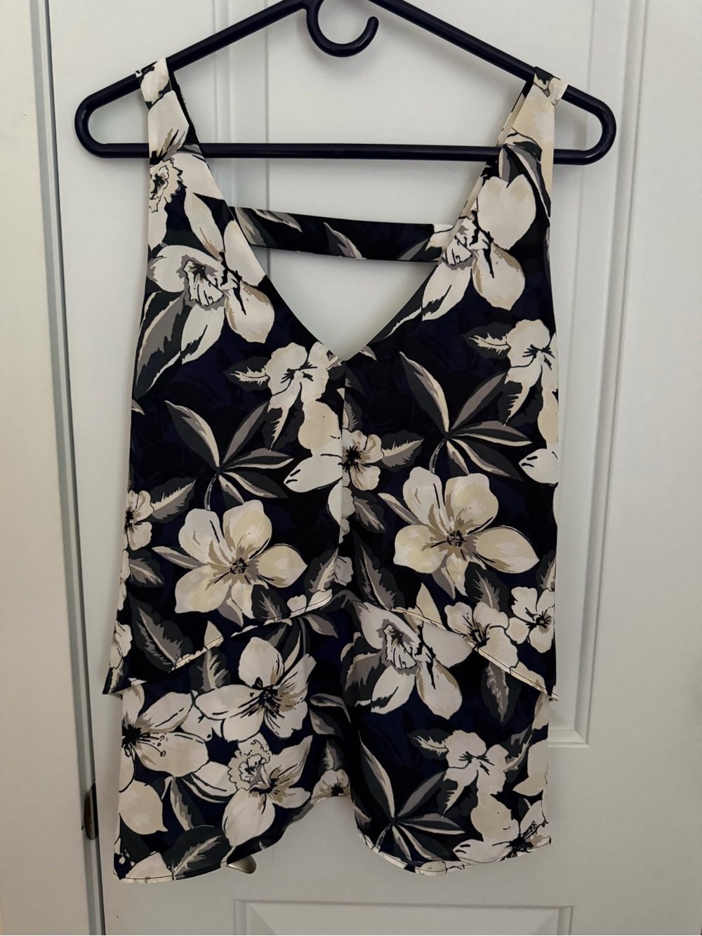 belle sky Navy Floral Camisole with Cream Flowers